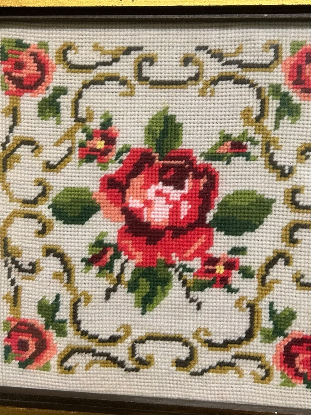 Vintage Petit Point Scrolling Roses Picture - Picture 2 of 3